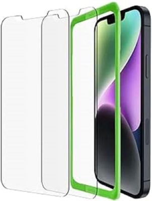 Belkin 2 pack TemperedGlass iPhone 14 Plus/13 Pro Max screen protector, easy bubble free application with included EZ-Frame for installation, 9H hardness tested, scratch resistant screen protector