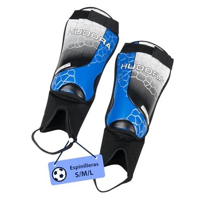 Hudora caneleiras com proteção de tornozelo - caneleiras confortáveis com espuma - protetores de canela de futebol com tornozeleiras em tamanho S/M/L - equipamento de futebol para crianças e jovens