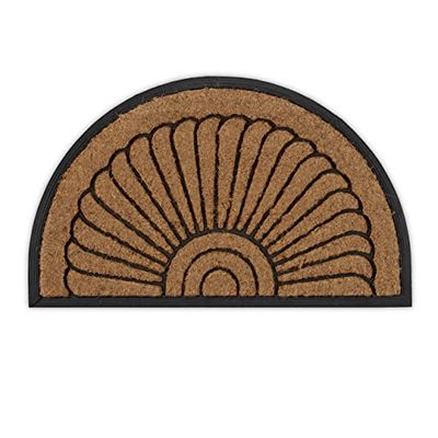 Relaxdays Zerbino in Cocco e Gomma, a Semicerchio, 75x45 cm, Tappetino Antiscivolo, Resistente alle Intemperie, Naturale