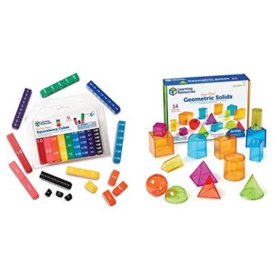 Learning Resources View-Thru Colourful Geometric Shapes & LER2509 Fraction Tower Equivalency Cubes, Set of 51