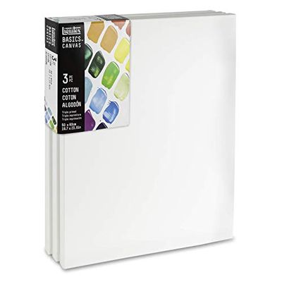 Liquitex Basics 471050060 - Bastidor de madera de abeto (3 unidades, 50 x 60 cm, 100 % algodón, 280 g/m², marco estable de madera de abeto, lienzo blanco preimprimado para pinturas acrílicas y pinturas al óleo