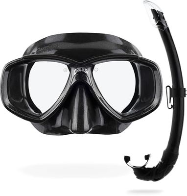 CRESSI Perla & Mexico Set - Combiset Masker Perla + Snorkel Mexico Ideaal voor Snorkelen Vrijduiken Duiken, Zwart/Zwart, Eén maat, Unisex Volwassene