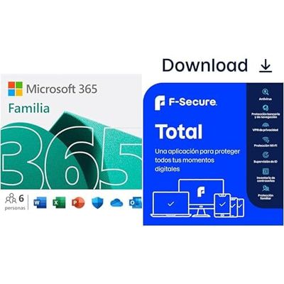 Microsoft 365 Familia | Hasta 6 personas | Suscripción de 12 meses + F-Secure Total | 1 Año | 5 Dispositivos | Código de activación enviado por email