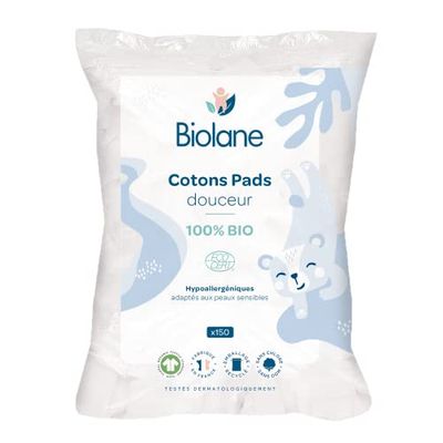 BIOLANE - Miękkie bawełniane podkładki - Dziecko - 100% Organiczne - 150 Bawełn - Skóra wrażliwa - Zmiana i Toaleta - Od urodzenia - Wyprodukowano we Francji