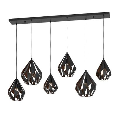 Eglo Suspension luminaire Carlton 1, lustre à 6 lampes pour salon et salle à manger, plafonnier à suspendre en métal noir et cuivre, douille E27, 107 cm