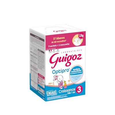 GUIGOZ CROISSANCE 3 OPTIPRO - DÈS 12 MOIS - Lait de croissance en poudre de 12 mois à 3 ans - BAG IN BOX (2 sachets de 600g)