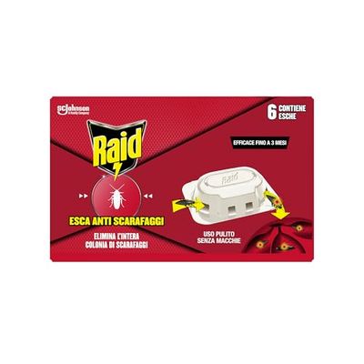 Raid Esca Scarafaggi Insetticida Inodore, Efficace fino a 3 Mesi, Area di Utilizzo Interno-Esterno, 1 Confezione da 6 Pezzi