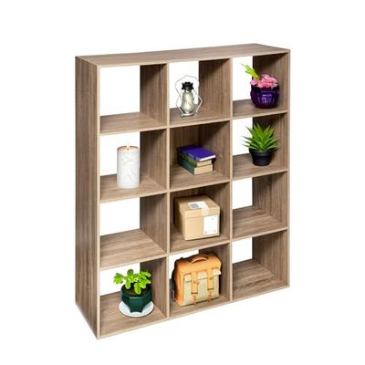 Avilia Boekenkast van natuurlijk eiken, 12 planken, verticaal wandrek, ruimtebesparende boekenkast, ruimteverdeler, elegant en eenvoudig te monteren