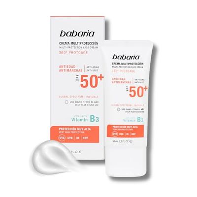 Babaria - Crema Antimanchas Facial Mujer | Antimanchas Facial Multiprotección Invisible | Protector Solar Facial 50 | Crema Solar Facial 50