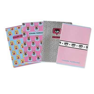 Maxi Notebooks Chiara Ferragni i Pigna, format A4, 5 m 5 mm w kwadrat, różowy/lazurowy mieszanka przedmiotów, zestaw 5 notebooków