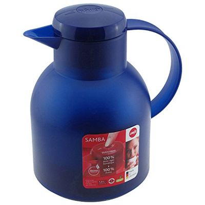 Emsa 504231 Samba Quick Press closure vacuum jug, 1.0 litres, translucent blue