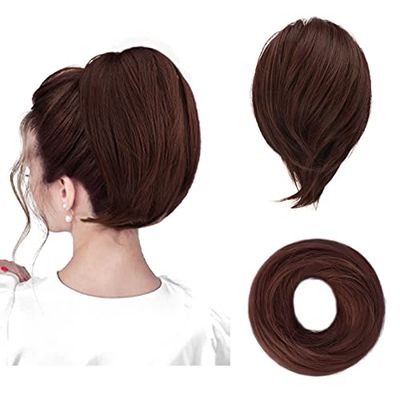 BARSDAR Hair Bun Ponytail Extension, Straight Synthetic Hairpiece Fully Short Ponytail Bun Extensions Hair Accessories Elastic Easy Scrunchie for Women