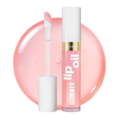 Revlon Super Lustrous Glimmer Lip Oil, Olio Labbra Nutriente e Anti-Ossidante, Rimpolpante e Luminoso, Finish Ultra-Brillante, Formula a Base di Squalano Vegetale, 001 Candy Hearts, 3.8ml