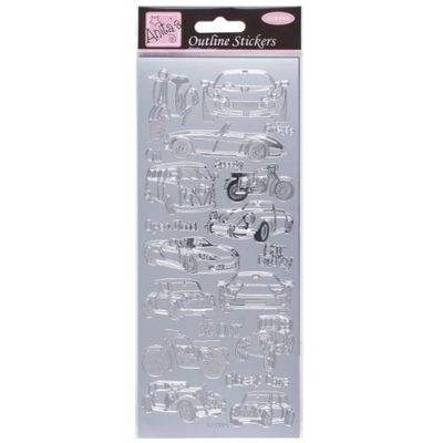 Anitas Outline Stickers, Car Collection, Silver, For Scrapbooking, Card Making, Kids Play, Homework, Art, Craft, Embelish, Decorative, Paper, Card, Glass, Metal, Plastic, Foam