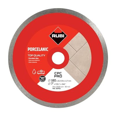RUBI | Disco diamante corte contínuo CPC PRO | Corte fino de grés de porcelana com espessura inferior a 20 mm | especial para corte em inglês | Diâmetro externo: 180 mm | CPC-180 PRO