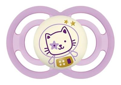 MAM Chupeta que brilha no escuro, a partir de 16 meses, tetina extra fina e flexível de silicone de fácil aceitação, com caixa autoesterilizadora, MAM Perfect, rosa brilhante, pack 1