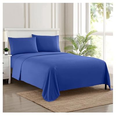 Sweet Home Collection 1800 fios, microfibra escovada macia de qualidade egípcia conjunto de roupa de cama de luxo bancada, lençol de baixo, 2 fronhas de almofada, encontra duplo, azul real, rainha