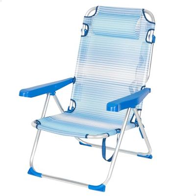 AKTIVE Chaise de Plage Pliante, 5 Positions, Rayures Bleues, 48X60X90 cm, Coussin Rembourré Inclus, Bandoulière, Supporte 110 kg, Anti-Bascule, Multi-Positions, Dossier Inclinable