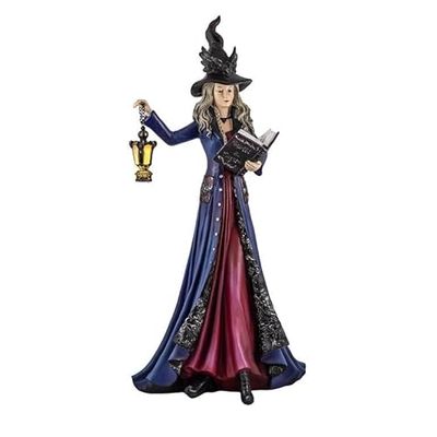 DRW Heksenfiguur met kandil en handbeschilderd boek van hars, 60 cm
