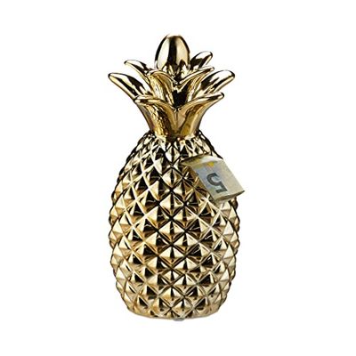 Relaxdays ananas sparbössa, keramisk spargris, sedlar och mynt, heminredning, present barn och vuxna, HxB 24 x 10,5 cm, guld
