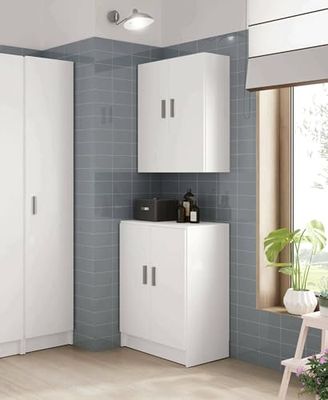 Dmora - Armadio multiuso 2 ante Memphis, Mobile ausiliario basso, Porta scarpe a 1 ripiano, Armadietto multifunzione, 59x37h80 cm, Bianco