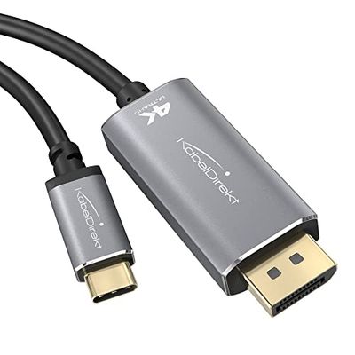 KabelDirekt – 2m – Cable y adaptador USB-C a DisplayPort (hasta 4K/2160p a 60Hz – para conectar portátiles, smartphones, tabletas a pantallas grandes – DP, Thunderbolt 3/USB-C 3.1)