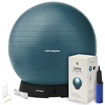 Retrospec Luna-oefenbal - 55, 65 of 75 cm yogabal voor trainingen, stabiliteit, zwangerschap, swish balansbal met pomp en basis voor kantoor en thuisgymnastiek