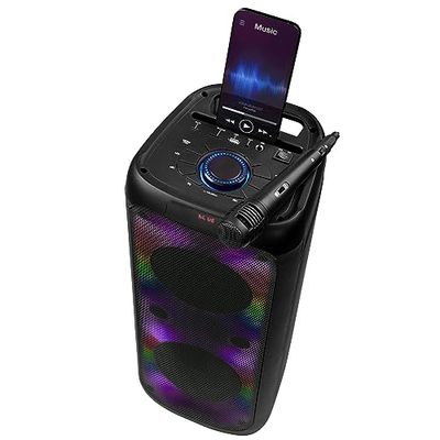 Intempo EE7515BLKSTKEU7 Altoparlante Karaoke Bluetooth - Altoparlante da party, microfono cablato, luci LED che cambiano colore, supporto telefonico incorporato, facile pannello di controllo