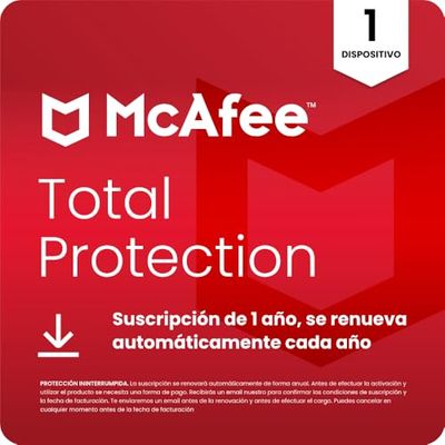 McAfee Total Protection para 1 dispositivo 2025 |12- meses | VPN segura, el software de seguridad incluye antivirus, gestor de contraseñas, supervisión de identidad | Descarga digital