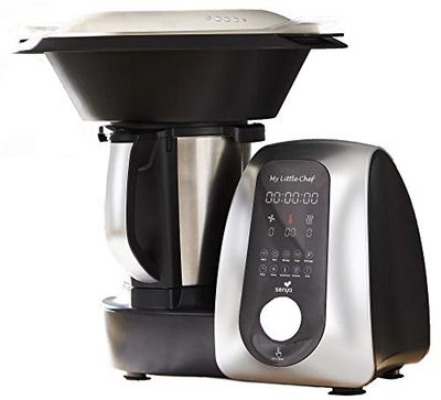 Senya Procesador de alimentos multifunción negro y plateado My Little Chef, 13 programas automáticos de 10 velocidades, 13 programas automáticos, 10 velocidades, sitio de recetas dedicado, báscula de cocina incluida, tazón de acero inoxidable, 1700 W