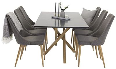 Venture Home GR91000-134 Leone & Piazza Gastronomía Mesa con 6 Sillas, 180 cm Longitud x 90 cm Anchura x 75 cm Altura, Negro/Gris Oscuro