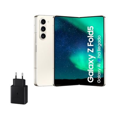 SAMSUNG Galaxy Z Fold5, 512 GB + Cargador 45W - Teléfono Móvil Plegable con IA, Smartphone Android Libre, 12GB de RAM, Cámara de Alta Resolución, Beige (Versión Española)