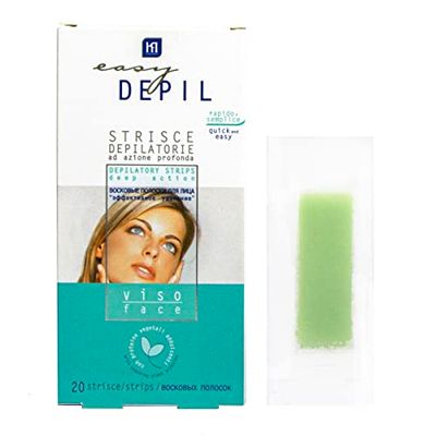 Easy Depil 20 STRISCE DEPILATORIE VISO (Baffetti, Guance, Mento e Sopracciglia). Rapide, semplici da usare, ad Azione Profonda. Con Proteine Vegetali Addolcenti. Pelle liscia e lungo.