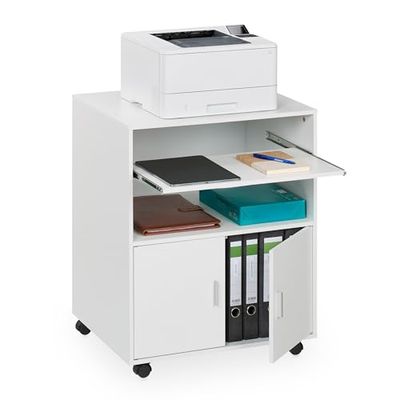 Relaxdays Caisson de Bureau, roulettes, 2 Compartiments, Plateau Coulissant, H x L x P : 74 x 60 x 48 cm, Blanc