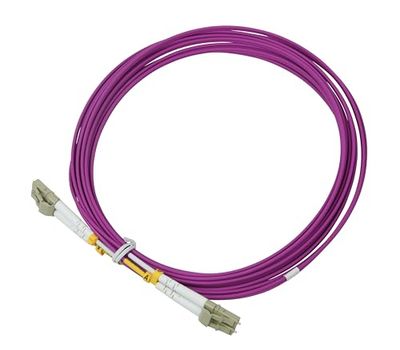 Labgear Glasvezelkabel 5 m - LC naar LC multimode duplex OM4 LSZH digitale audiovezelpatchkabel, 100 Gb/gigabit datasnelheid, high-performance netwerken, paars