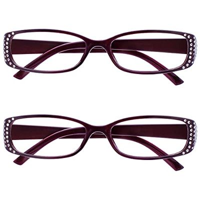 OPULIZE Occhiali Da Lettura Stile Diamonte Nero E Viola Lettori Valore 2 Pacco Stile Designer Donna Signora UVR2093P +1,50