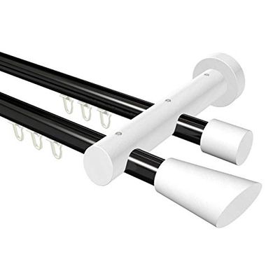 Flairdeco Tringle à Rideaux à 2 Voies en Aluminium et Bois Noir/Blanc laqué Ø 20 mm 120 cm