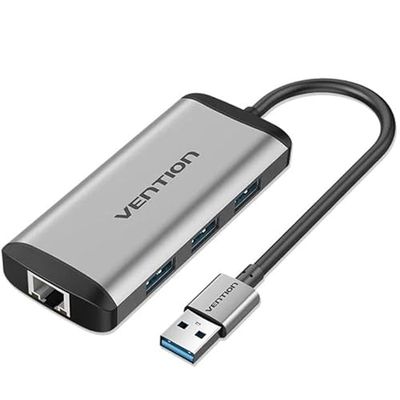 HUB - hub de 4 Puertos USB 3.0, Incluye 3 Puertos USB y RJ45, Cable de 0.15 m, Color Gris, Ideal para Conexiones rápidas y eficientes.*