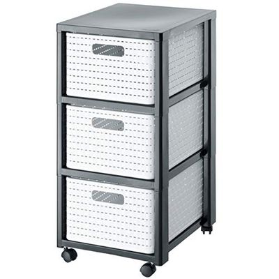 Rotho Country Rolcontainer met 3 lades in rotanlook, Kunststof (PP) BPA-vrij, wit, 3 x A4/18l (37.5 x 32.5 x 71.2 cm)