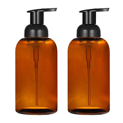 Paquete de 2 dispensadores de jabón de Vidrio Transparente Grueso con Bomba de Espuma, dispensador de Botellas Redondas Transparentes de 13 onzas con Bomba de Espuma (Blanco, 13 onzas)