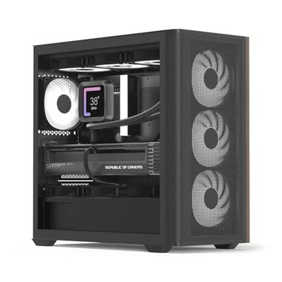 AeroCool D301A Boîtier Tour Moyenne pour PC de Jeu, Flux d'air optimisé, Panneau Avant en Maille en Bois, Design Fin, avec 4 Ventilateurs RVB, Compatible avec Cartes mères ASUS et MSI M-ATX, USB Type