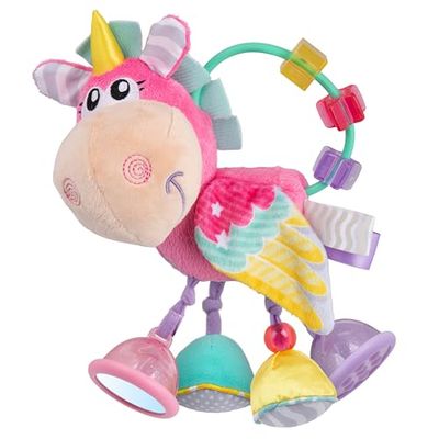 Playgro - Unicorn Activity Rattle, jouet en peluche doux pour bébés, à partir de 3 mois, hochets et jouets de dentition, jouet sensoriel non toxique, hochet en peluche
