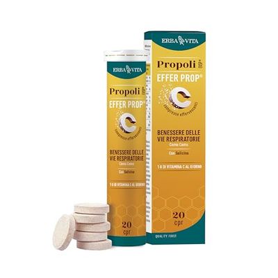 ERBA VITA Propoli Evsp® Effer Prop Effervescente integratore alimentare al gusto limone con Camu Camu per il benessere delle prime vie respiratorie - 20 Capsule in Tubo, 20 unità, 1
