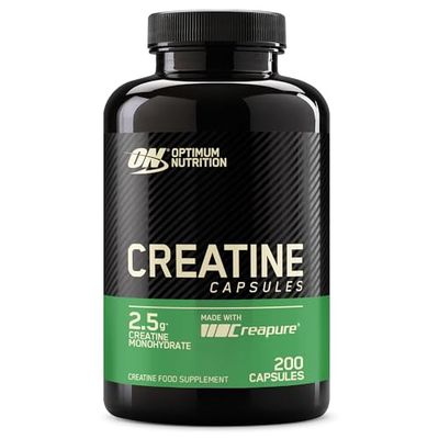 Optimum Nutrition Creatine Capsules with 2500 mg of Unflavoured Creatine Monohydrate per Serving, Creatine Food Supplement Capsules to support performance, 100 Servings, 200 Capsules