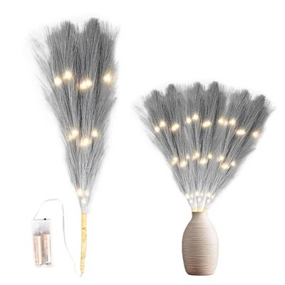 45cm Prelit Grey Pampas Grass Stem, Warm White LEDs Battery-Operated Christmas Artificial Flowers for Boho Wedding Bedroom Living Room Decorations