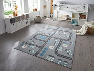 HANSE Home Vloerkleed voor de kinderkamer, kindertapijt Town – speeltapijt voor jongens en meisjes, laagpolig tapijt met hartjes, koalamotief, zachte pool, onderhoudsvriendelijk - muisblauw, 160 x 220 cm