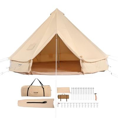 VEVOR Tente Cloche en Toile 6 m Tente de Yourte 4 Saisons Tente de Camping Familial avec Trou de Poêle à Bois, Sacs de Rangement pour Glamping Jusqu'à 10 Personnes, Groupes en Plein Air, Fête, Chasse