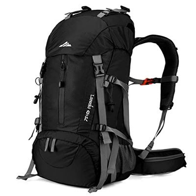 Loowoko - Mochila de senderismo de 50 L, impermeable, para camping, con funda para la lluvia, mochila ligera de 45 + 5 litros