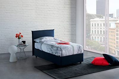 Talamo Italia Letto contenitore Singolo Anna, Made in Italy, Letto con rivestimento in tessuto, Apertura frontale, adatto per materasso cm 90x190, Blu