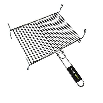 Cook'in garden, GR015, Grille à Pied Double /1 Poignée / 40X30 cm, Résistante aux flammes et hautes températures, Manche en matière softouch facile à prendre en main, Chromé